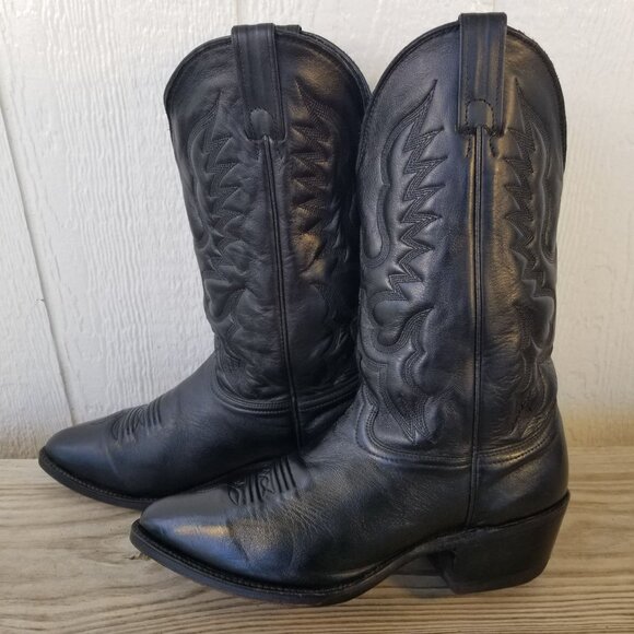 Abilene Top Grain Mens Black Leather Cowboy Western Boots 10 EE 6559 USA - Picture 2 of 13